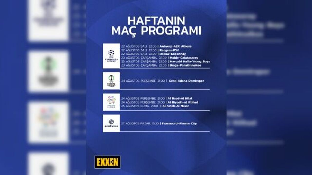 Exxen’in bu haftaki canlı maç yayın programında hangi maçlar var?